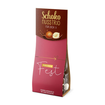 Schoko-Nuss-Trio Schleife Frohes Fest