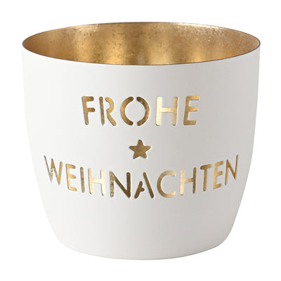 Windlicht Madras Frohe Weihnachten weiß-goldfarben mittel