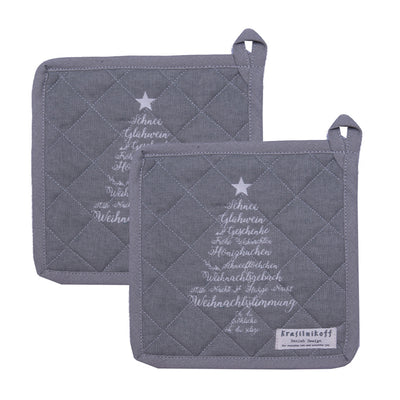 Krasilnikoff Topflappen Christmas Words Grau 2er-Set