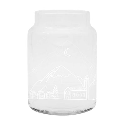 Eulenschnitt Glas Vase Schneelandschaft weiß groß