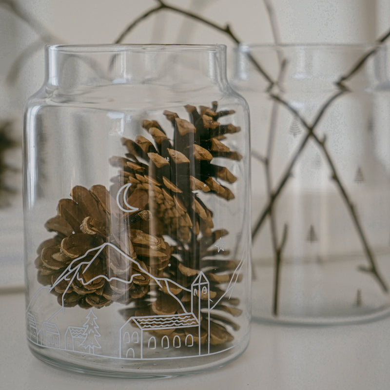 Eulenschnitt Glas Vase Schneelandschaft weiß groß