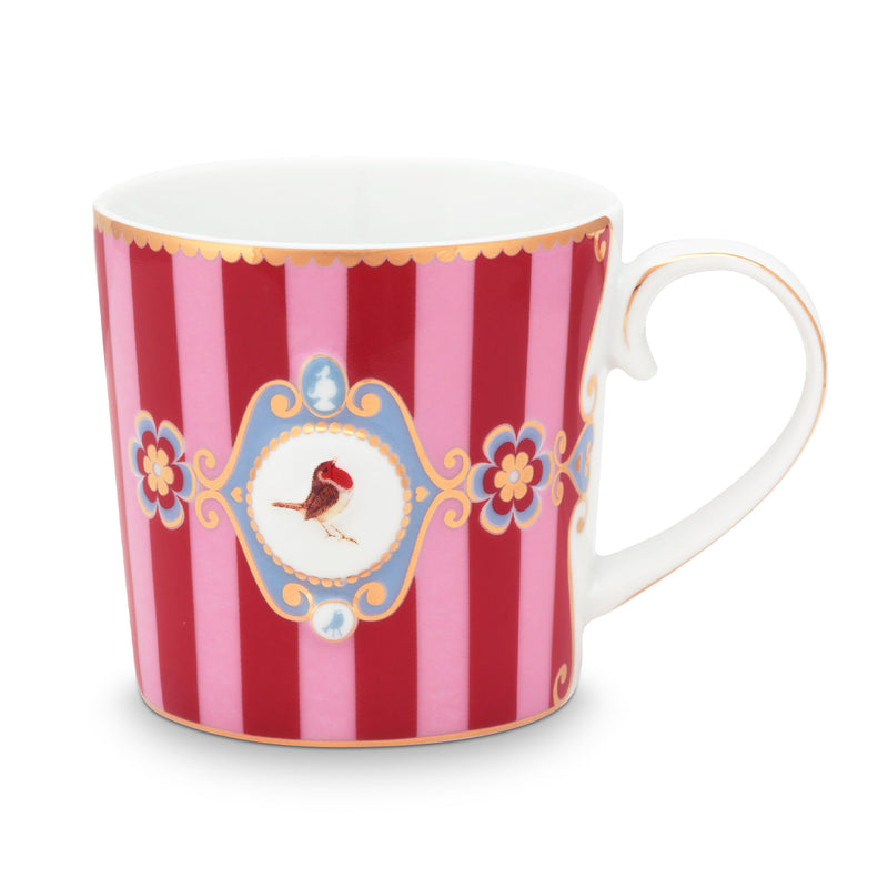 Pip Studio Tasse Love Birds Medaillon rot gestreift klein