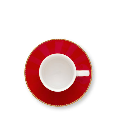 Pip Studio Espresso-Tasse mit Teller Love Birds Rot gestreift