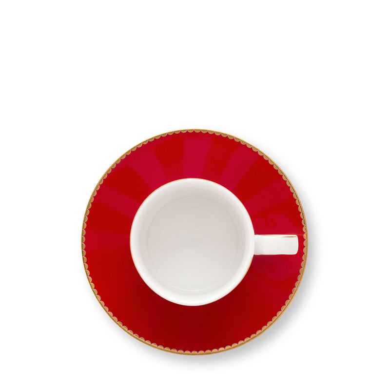 Pip Studio Espresso-Tasse mit Teller Love Birds Rot gestreift