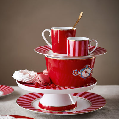 Pip Studio Espresso-Tasse mit Teller Love Birds Rot gestreift