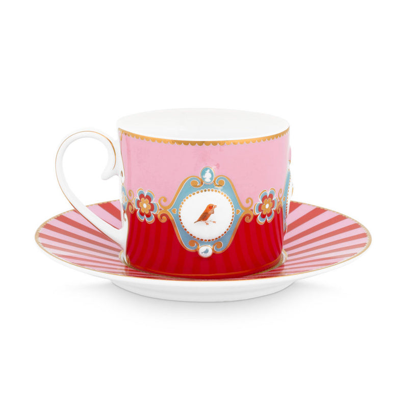 Pip Studio Tasse mit Teller Love Birds Medaillon rot