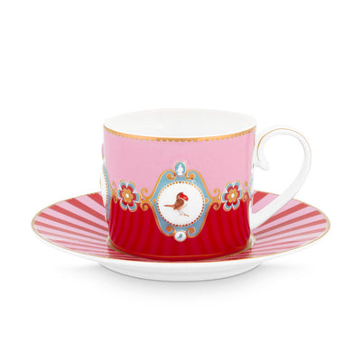 Pip Studio Tasse mit Teller Love Birds Medaillon rot