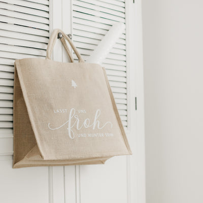 Jute-Shopper Lasst uns froh und munter sein naturfarben