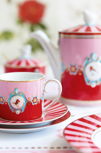 Pip Studio Tasse Love Birds Medaillon rot gestreift klein